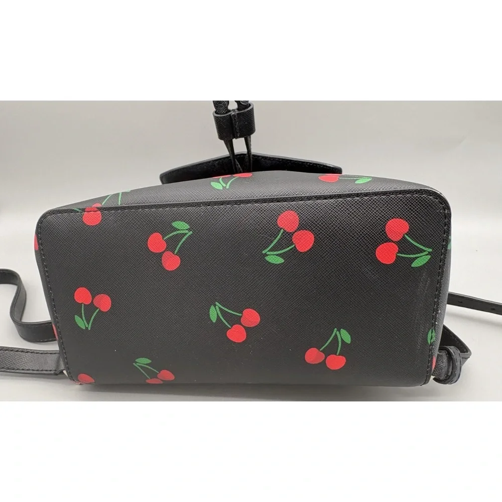 Kate Spade New York Black Red Cherries Womens Purse Bag with Straps Faux Leather